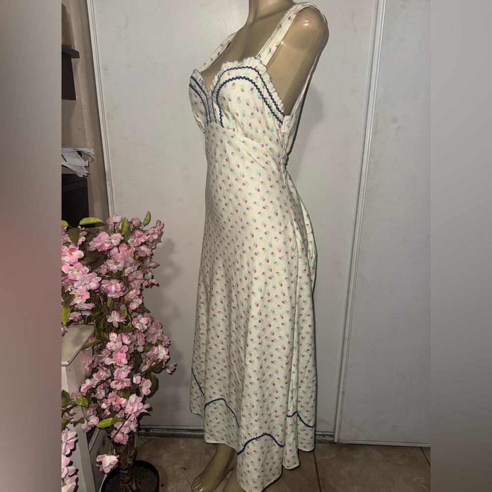 Free People Cream Floral Midi Dress with Blue Details - Picture 7 of 13